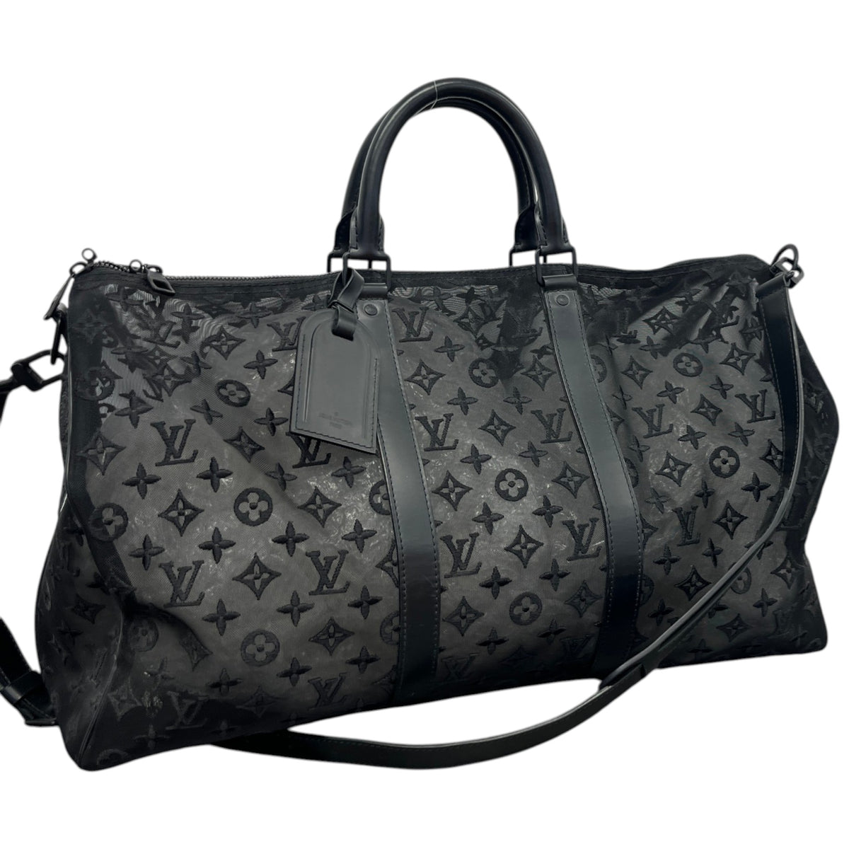 Men's Keepall Bandouliere Monogram Mesh 50 Travel Bag Black - Photo 4