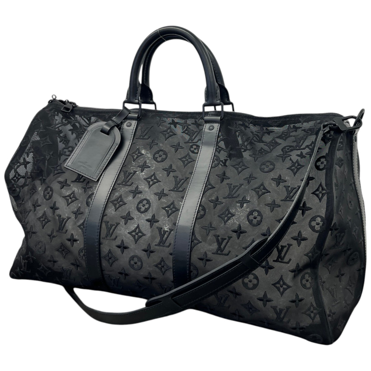 Men's Keepall Bandouliere Monogram Mesh 50 Travel Bag Black - Photo 5
