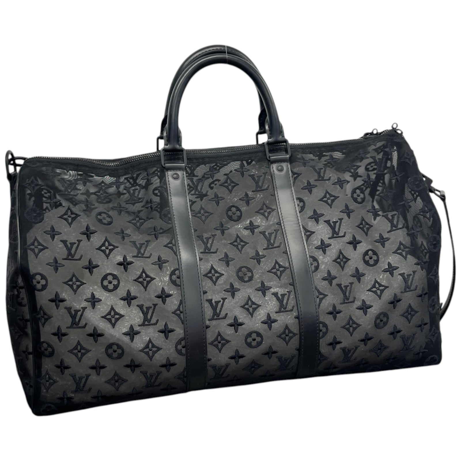 Men's Keepall Bandouliere Monogram Mesh 50 Travel Bag Black - Photo 8