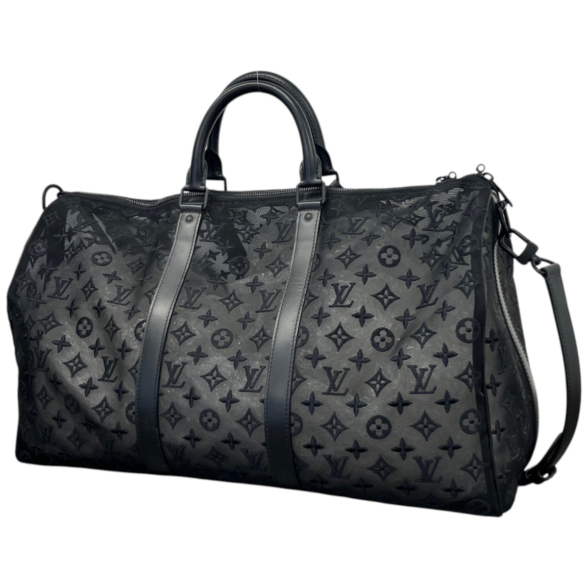 Men's Keepall Bandouliere Monogram Mesh 50 Travel Bag Black - Photo 9