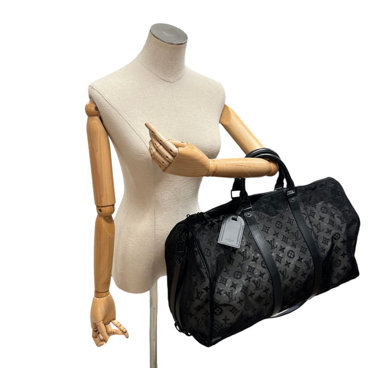 Men's Keepall Bandouliere Monogram Mesh 50 Travel Bag Black - Photo 2