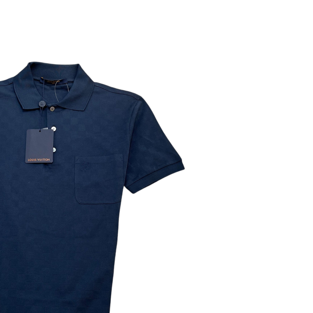 Men's Damier Pocket Logo Polo Shirt Navy Size XS - Photo 3