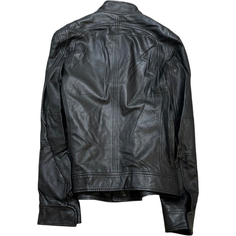 Men's Plaque Logo Leather Jacket Black Size IT 46 / S