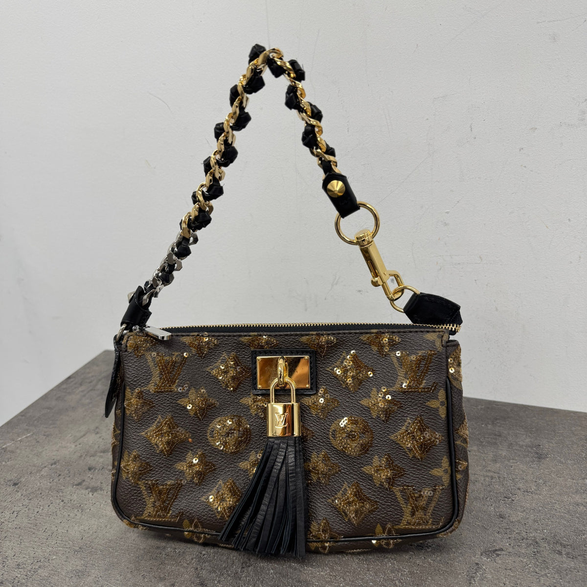 Women's Sequin Monogram Pochette Accessories Handbag Brown - Photo 14