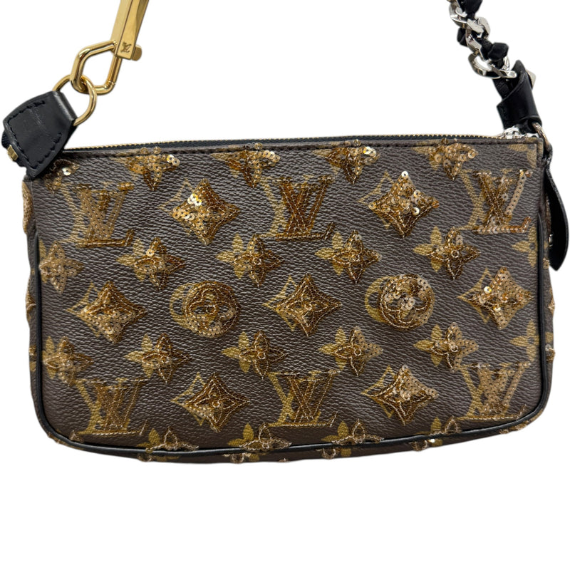 Women's Sequin Monogram Pochette Accessories Handbag Brown