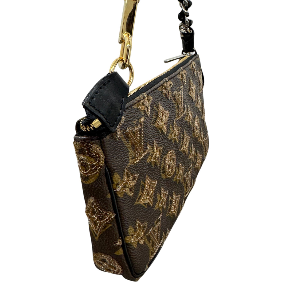Women's Sequin Monogram Pochette Accessories Handbag Brown - Photo 6