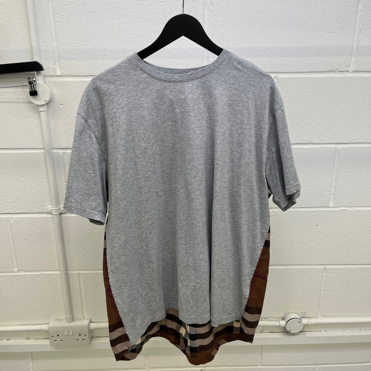 Men's Check Panel Oversized T-Shirt Grey Size M - Photo 7