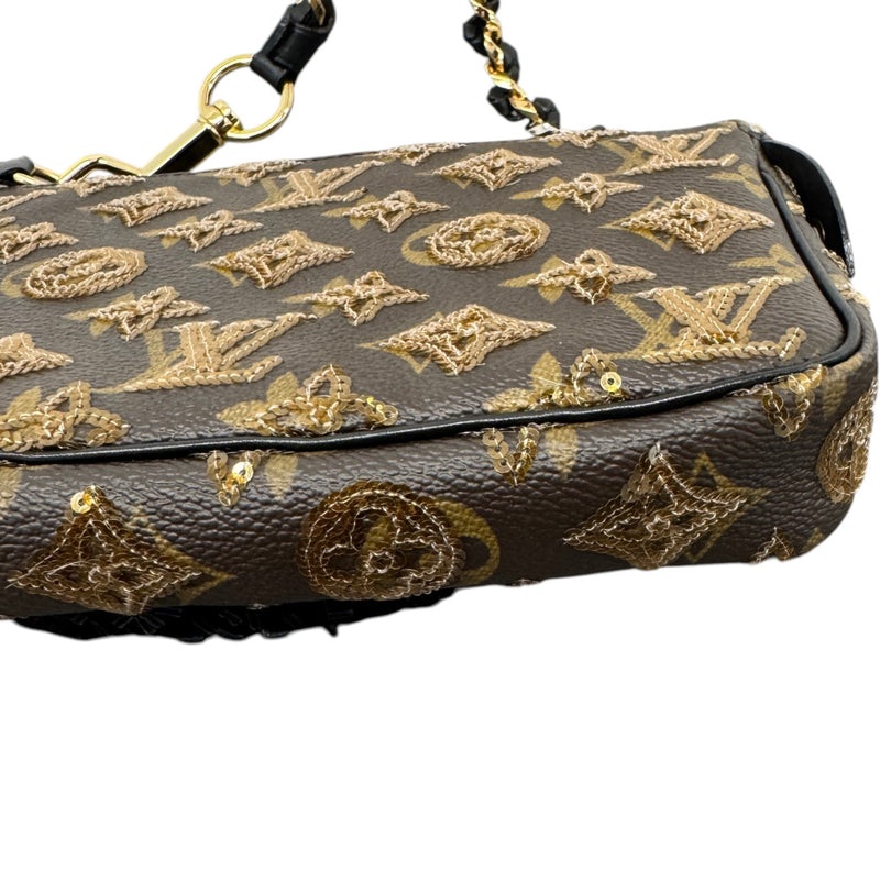Women's Sequin Monogram Pochette Accessories Handbag Brown