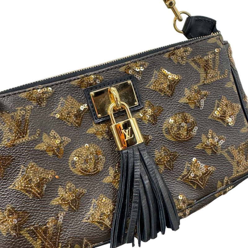 Women's Sequin Monogram Pochette Accessories Handbag Brown
