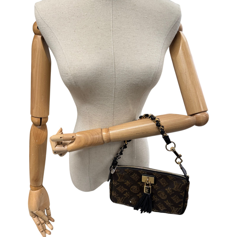 Women's Sequin Monogram Pochette Accessories Handbag Brown