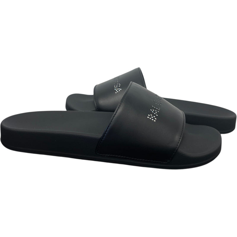 Women's Rhinestone Logo Pool Slides Black Size UK 7 / EU 40