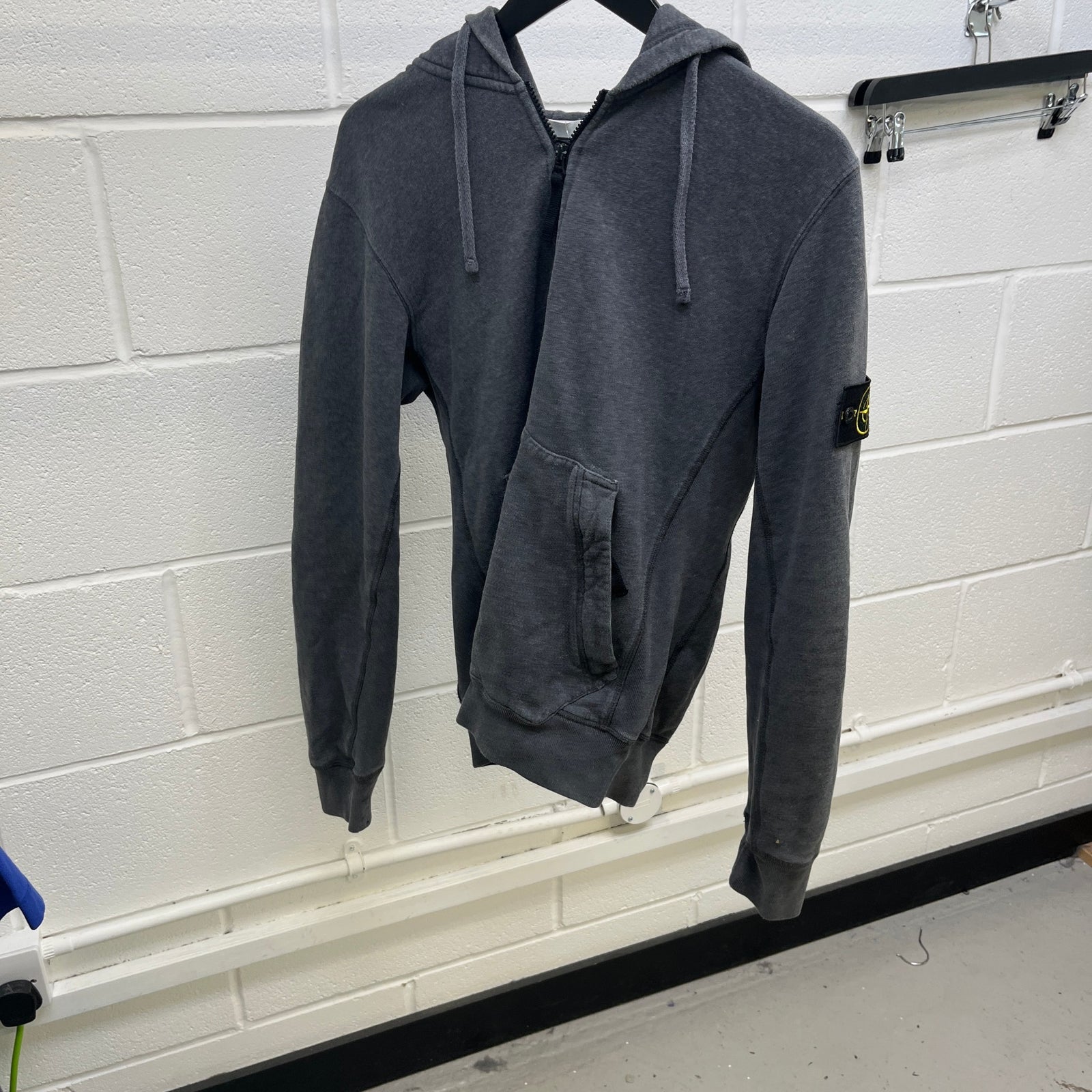 Men's Applique Logo Zip Up Hoodie Grey Size L - Photo 10