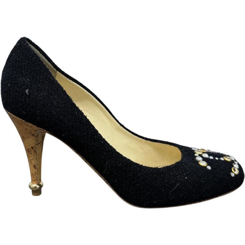Women's Tweed Crystal-Embellished CC Heels Black Size UK 6 / EU 39