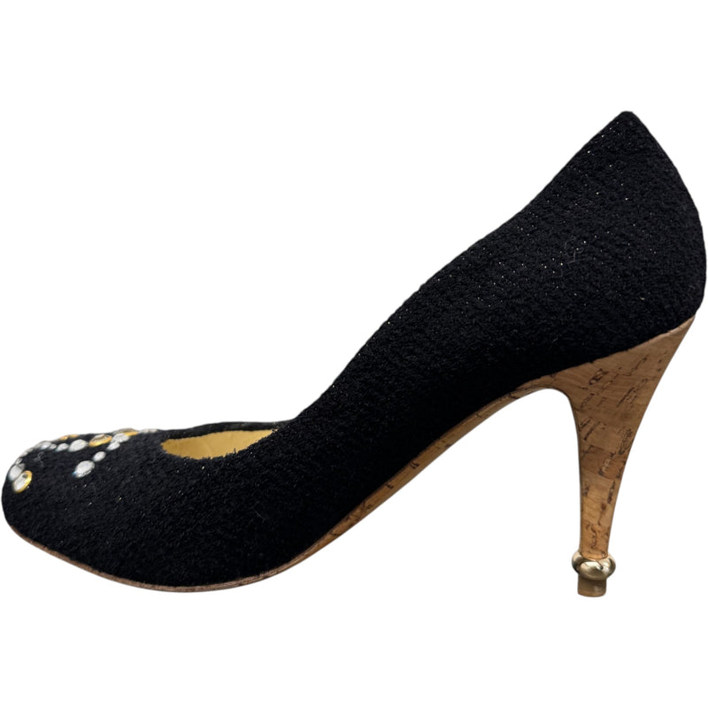 Women's Tweed Crystal-Embellished CC Heels Black Size UK 6 / EU 39