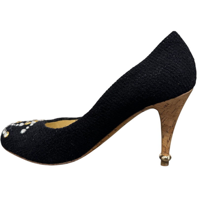 Women's Tweed Crystal-Embellished CC Heels Black Size UK 6 / EU 39