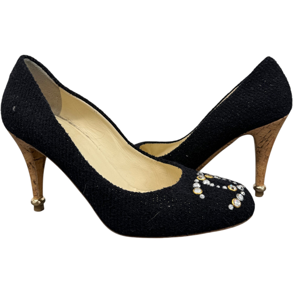Women's Tweed Crystal-Embellished CC Heels Black Size UK 6 / EU 39 - Photo 6