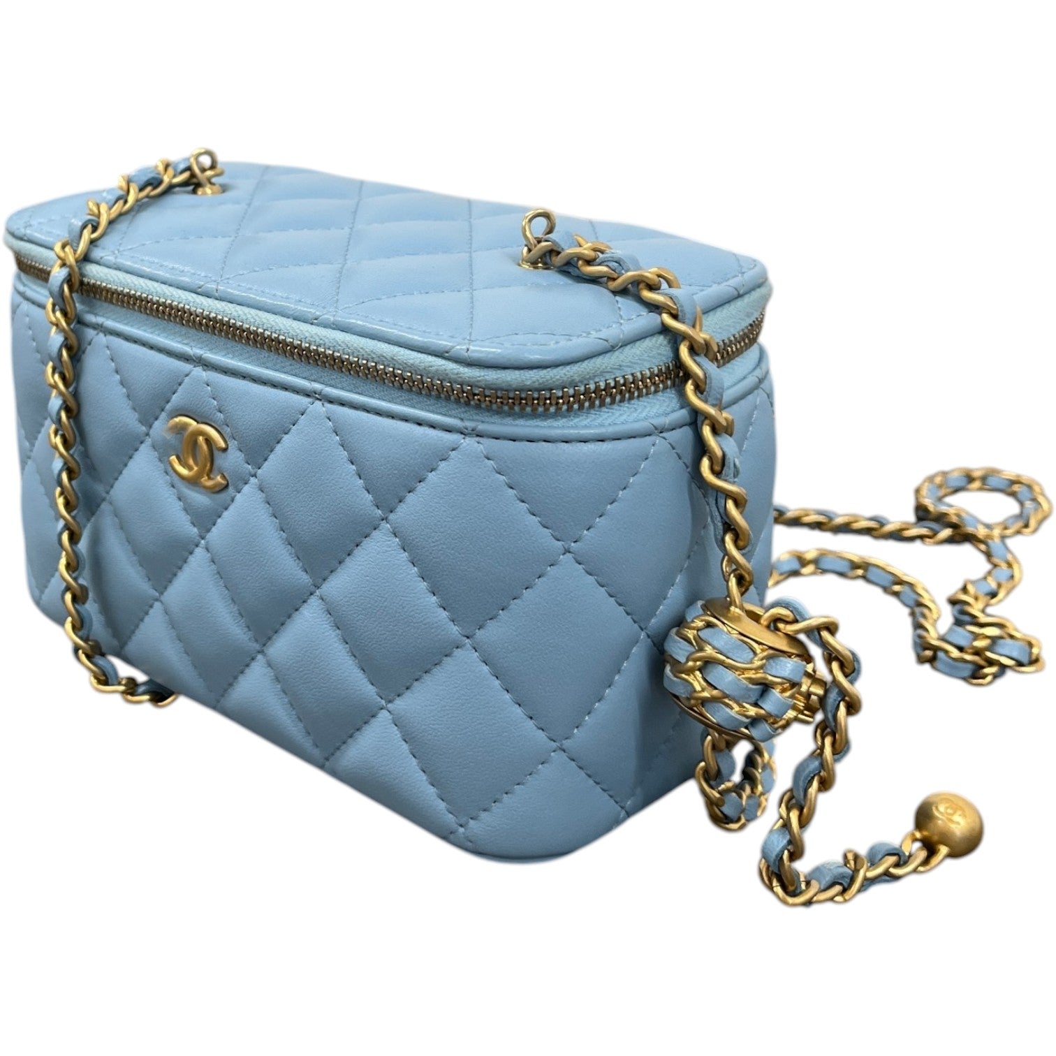 Women's Lambskin Quilted Small Pear Crush Vanity Bag Blue - Photo 3