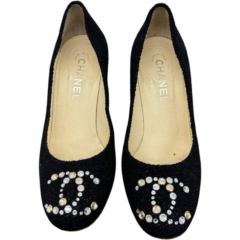 Women's Tweed Crystal-Embellished CC Heels Black Size UK 6 / EU 39