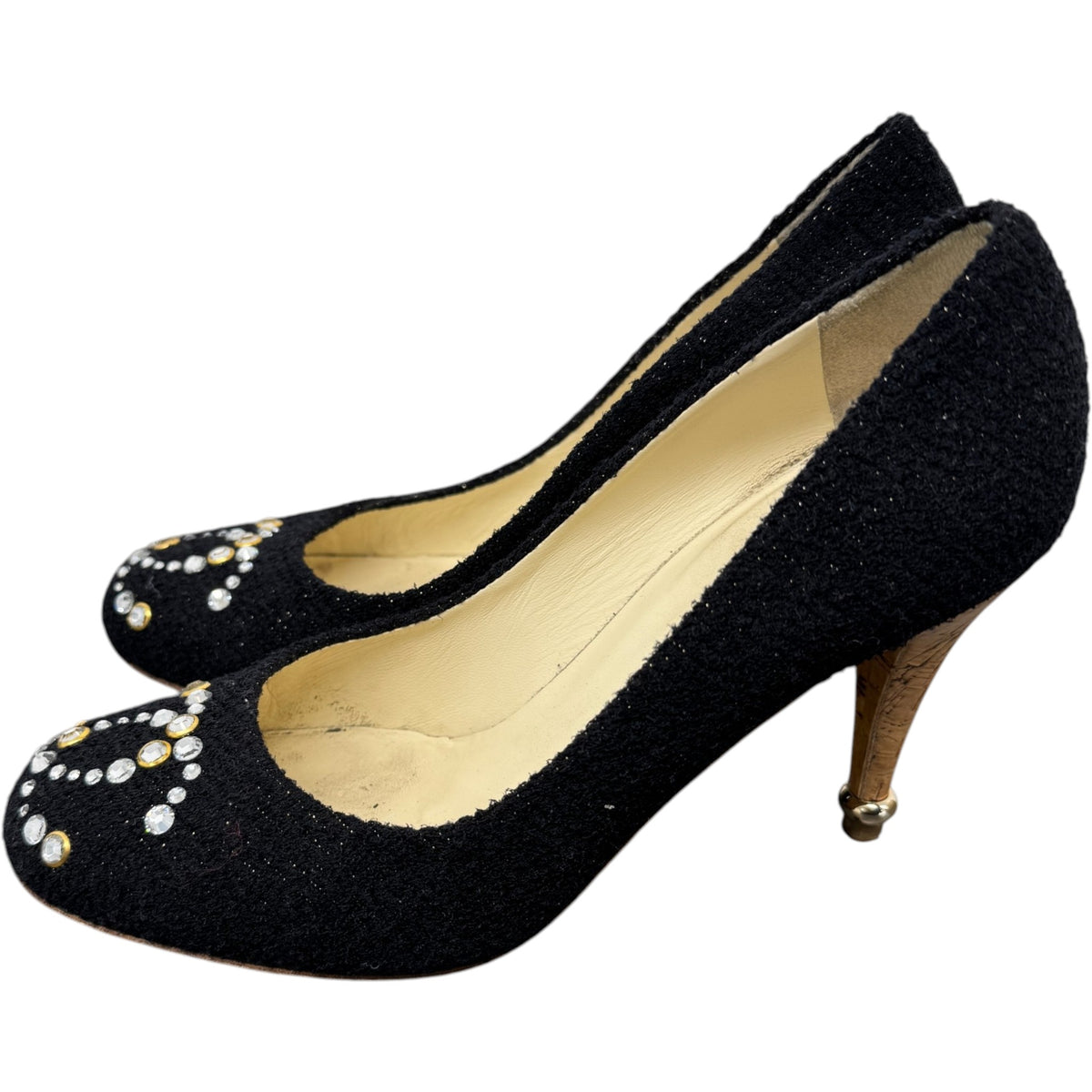 Women's Tweed Crystal-Embellished CC Heels Black Size UK 6 / EU 39 - Photo 8