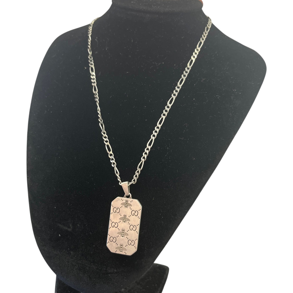 Men's GG Signature Bee Dog Tag Necklace Silver - Photo 3