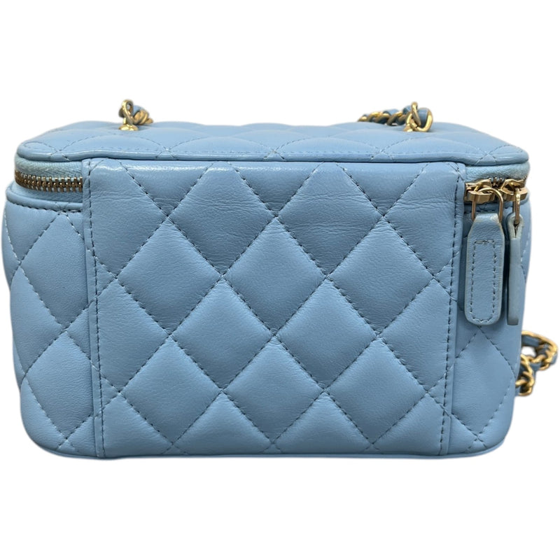 Women's Lambskin Quilted Small Pear Crush Vanity Bag Blue