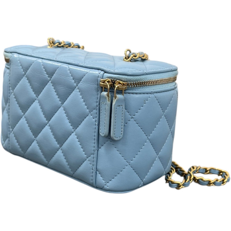 Women's Lambskin Quilted Small Pear Crush Vanity Bag Blue