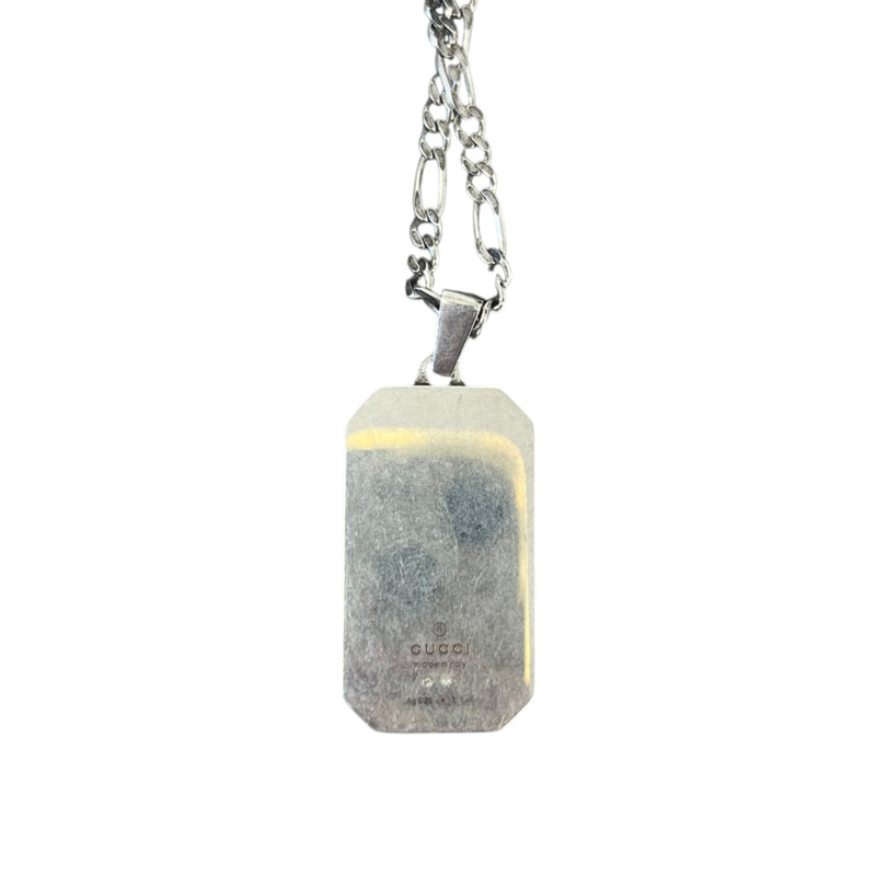Men's GG Signature Bee Dog Tag Necklace Silver