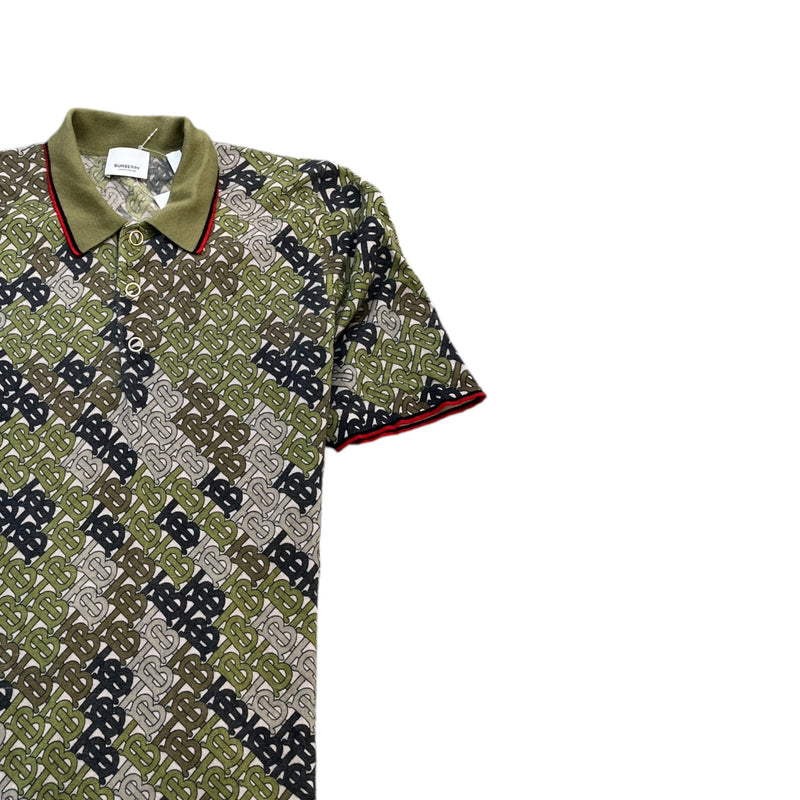 Men's Monogram Print Tipped Merino Polo Shirt Khaki Size M