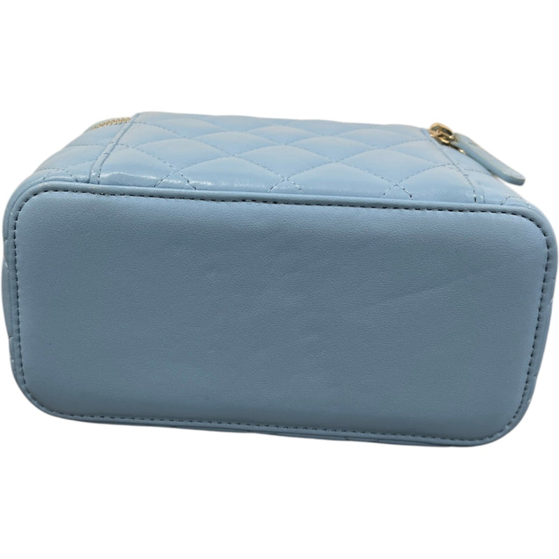 Women's Lambskin Quilted Small Pear Crush Vanity Bag Blue
