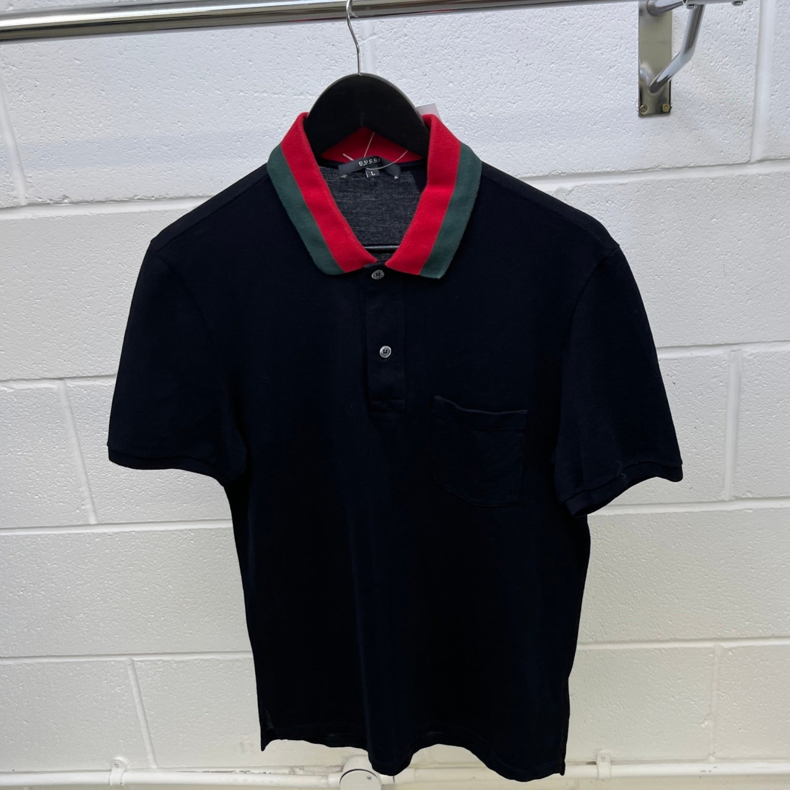 Men's Web Stripe Collar Polo Shirt Black Size L - Photo 8
