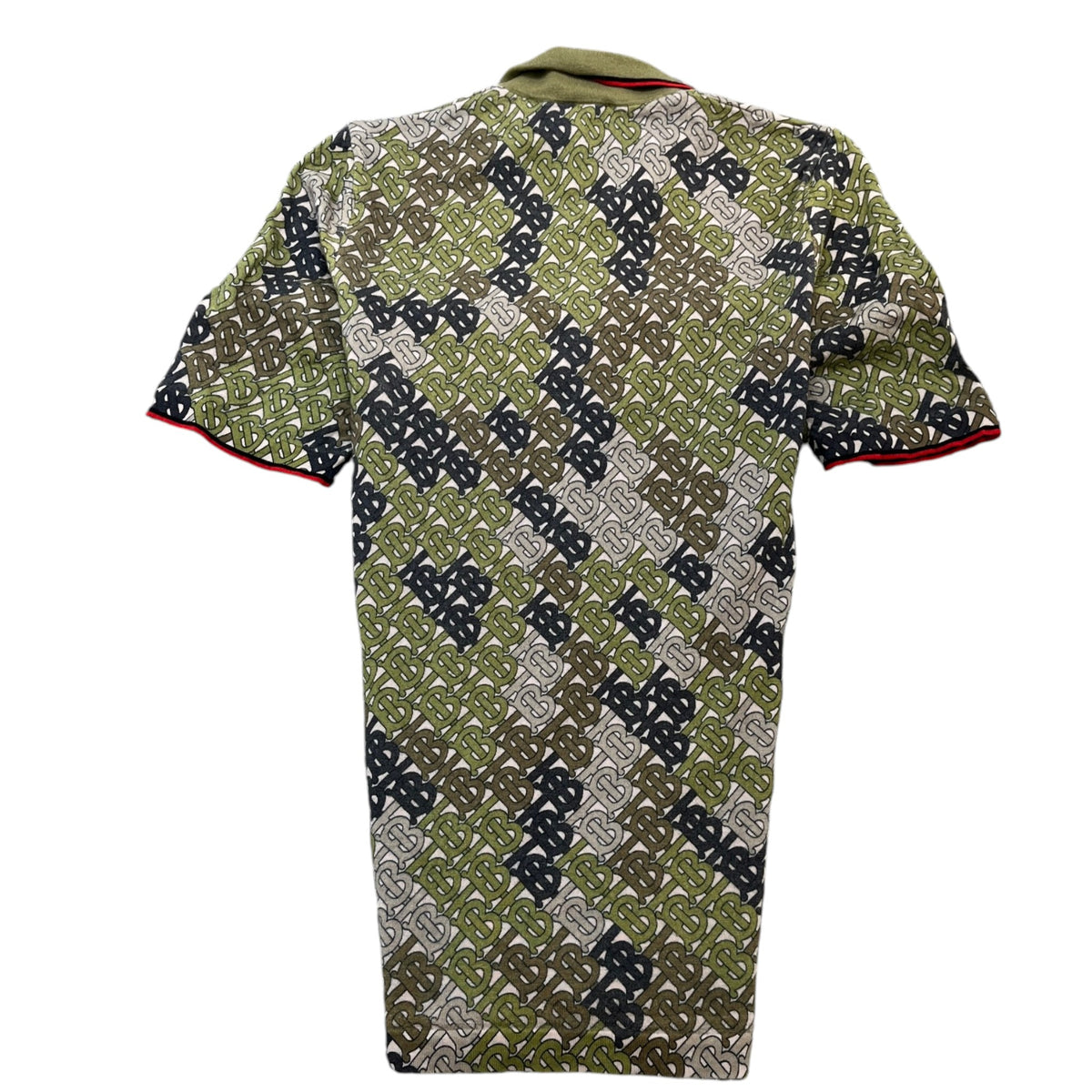 Men's Monogram Print Tipped Merino Polo Shirt Khaki Size M - Photo 2
