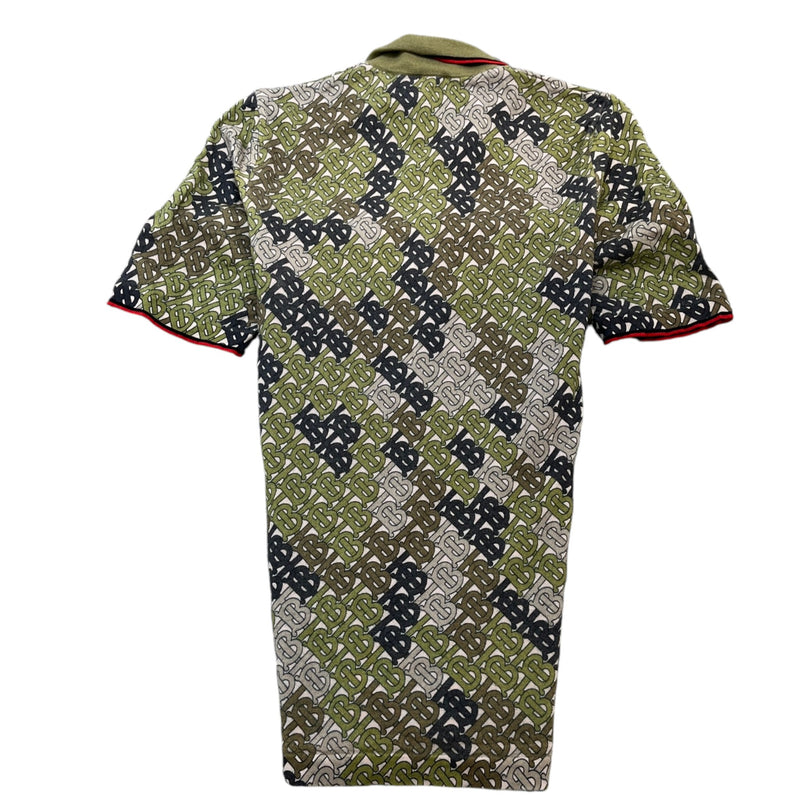 Men's Monogram Print Tipped Merino Polo Shirt Khaki Size M