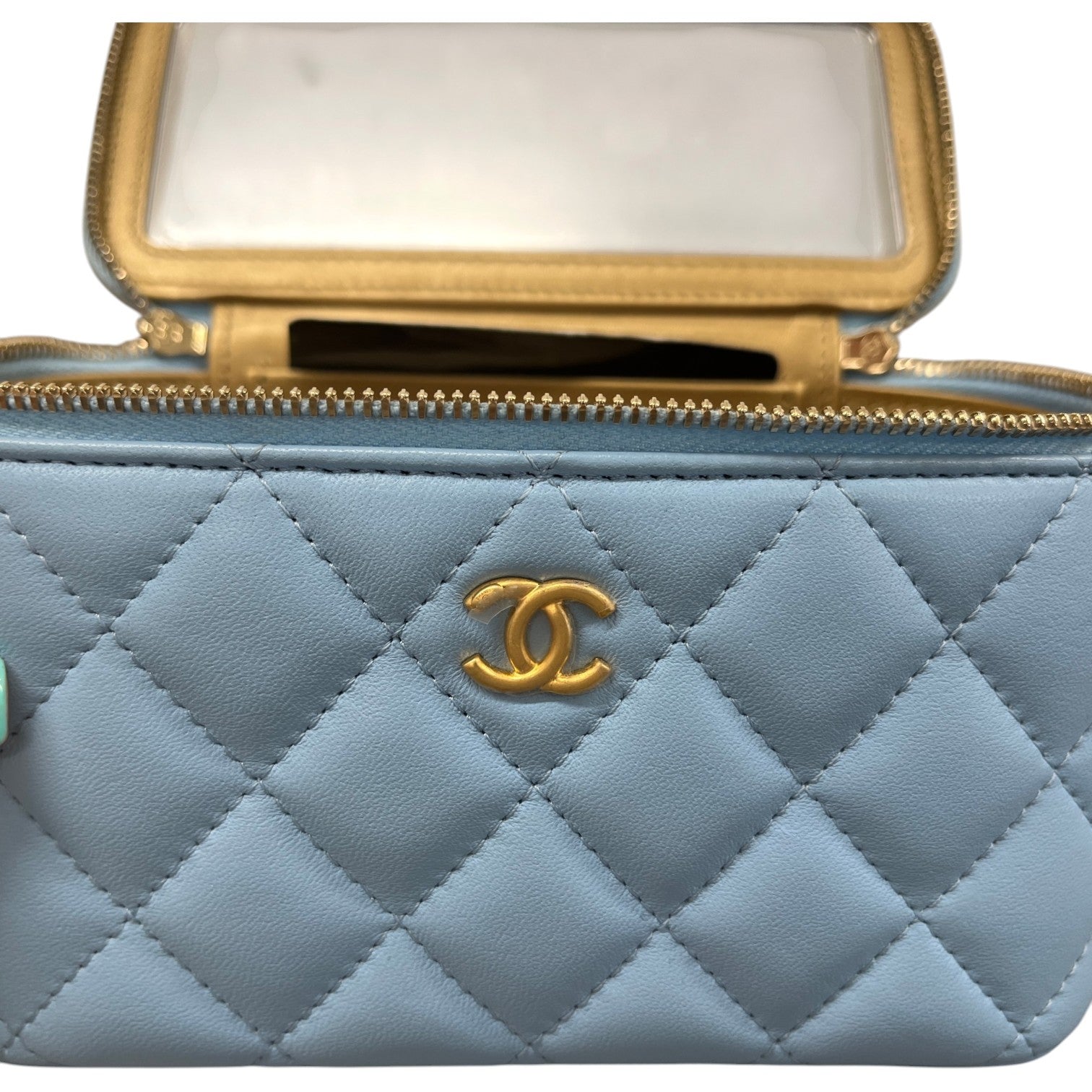 Women's Lambskin Quilted Small Pear Crush Vanity Bag Blue - Photo 12