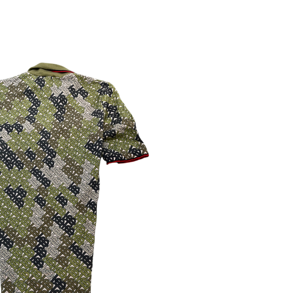 Men's Monogram Print Tipped Merino Polo Shirt Khaki Size M - Photo 4