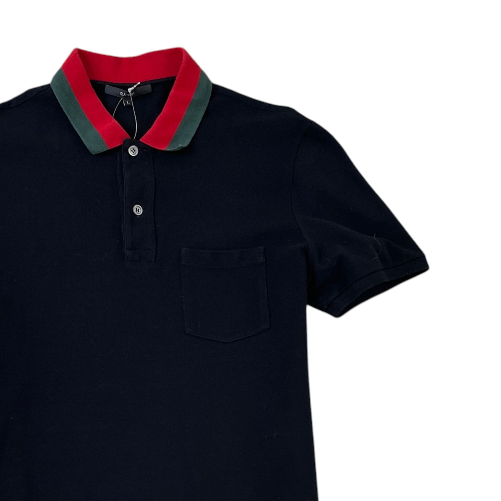 Men's Web Stripe Collar Polo Shirt Black Size L - Photo 3