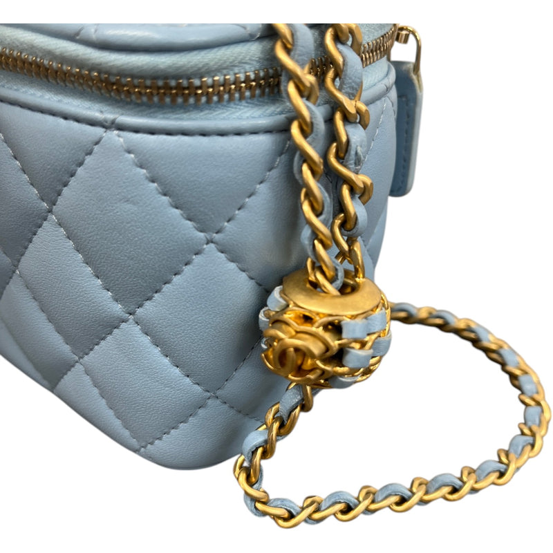 Women's Lambskin Quilted Small Pear Crush Vanity Bag Blue