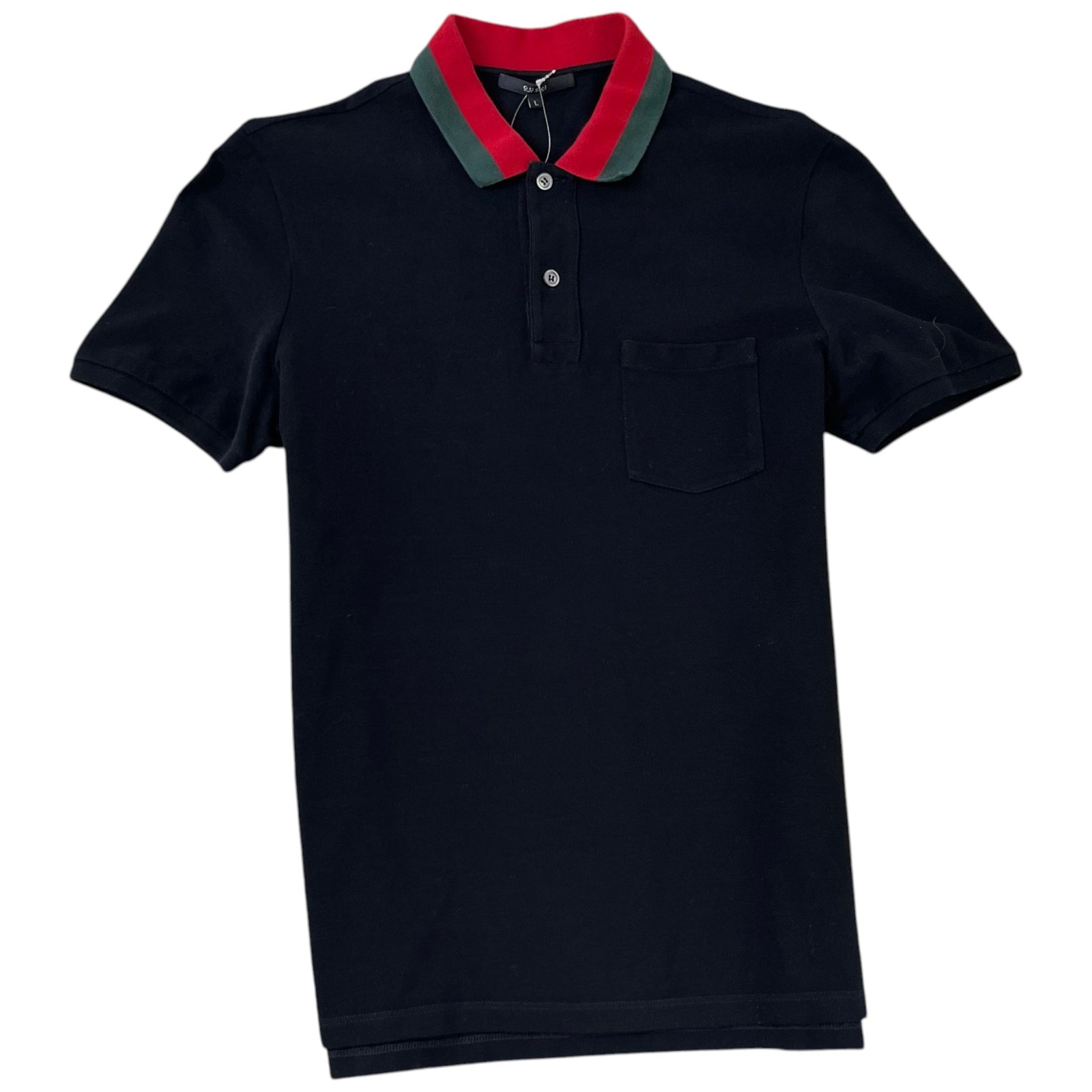 Men's Web Stripe Collar Polo Shirt Black Size L - Photo 1