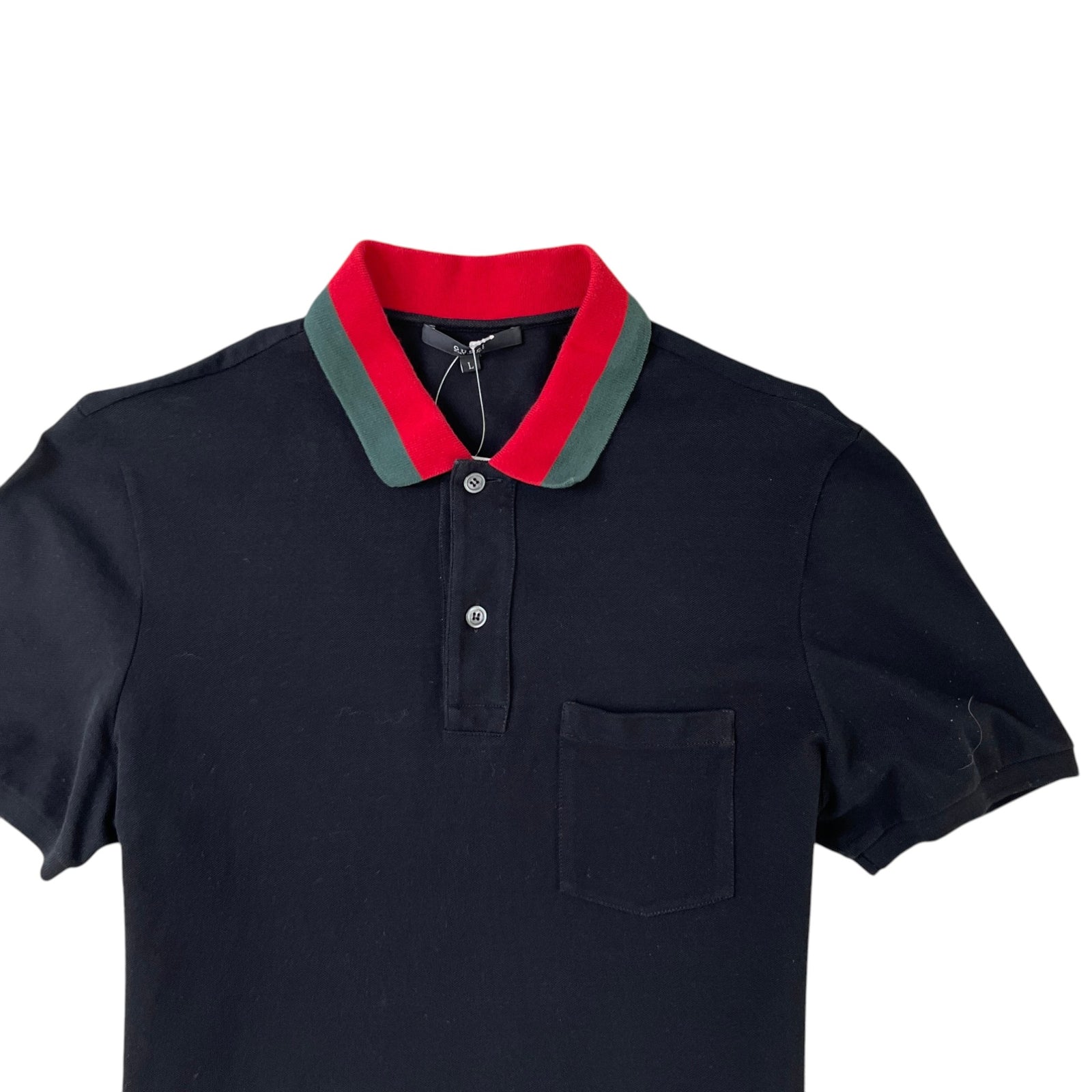 Men's Web Stripe Collar Polo Shirt Black Size L - Photo 5