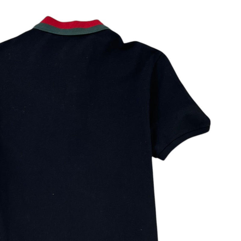 Men's Web Stripe Collar Polo Shirt Black Size L