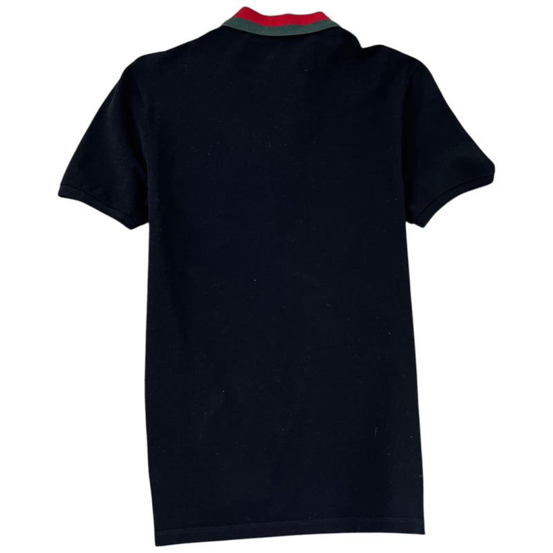 Men's Web Stripe Collar Polo Shirt Black Size L