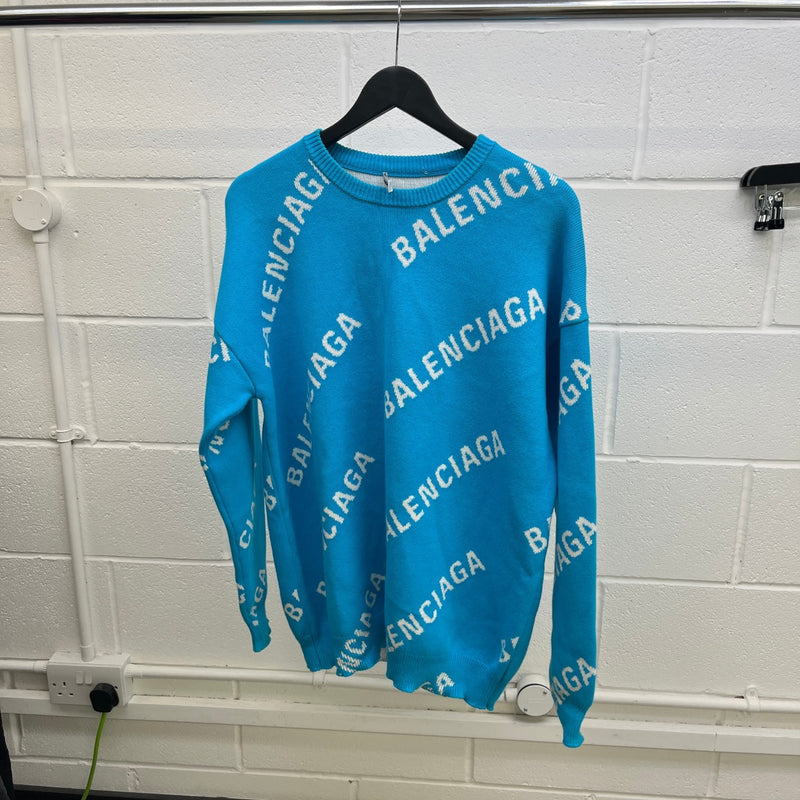 Men's All Over Logo Jumper Blue Size S