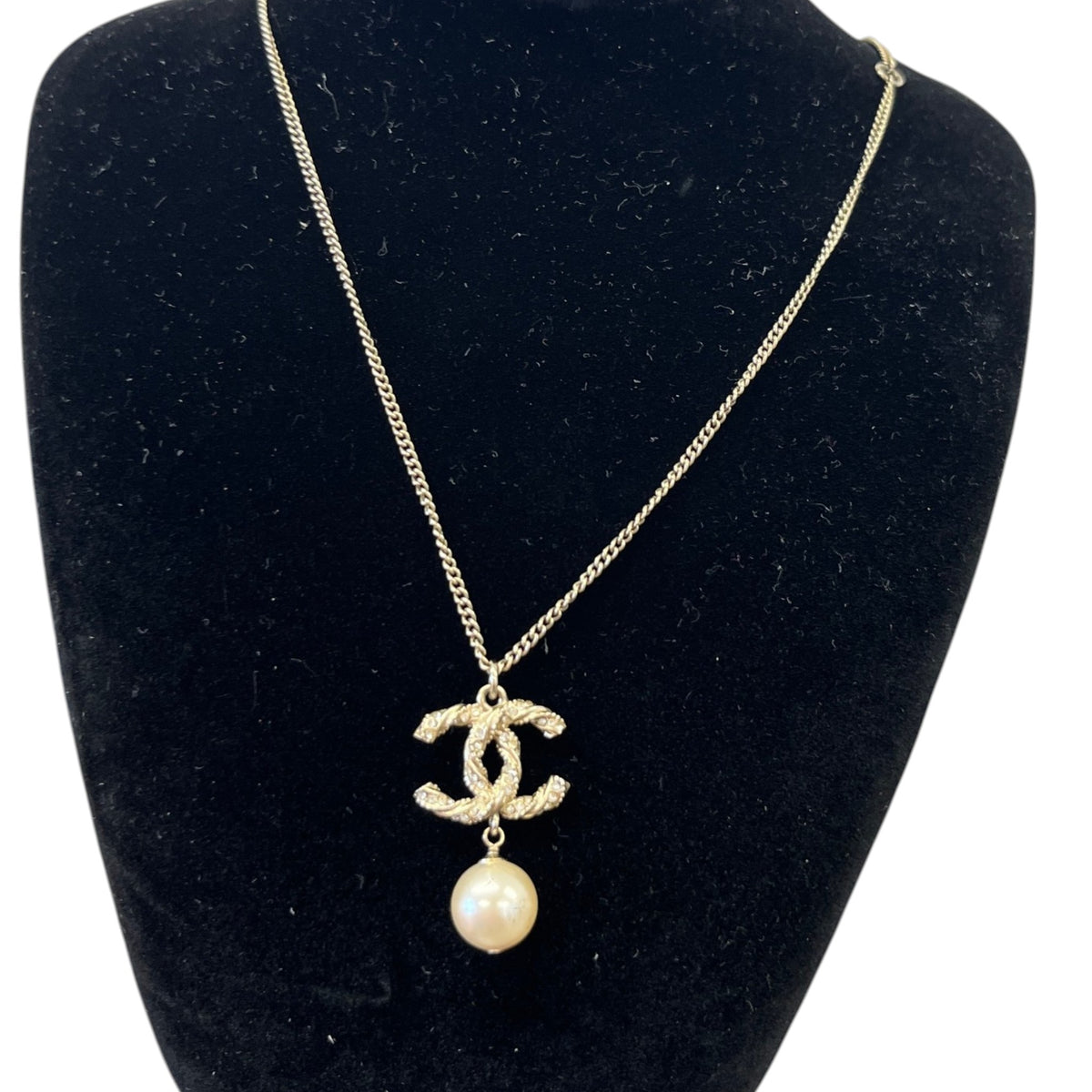 Women's Crystal CC Pearl Drop Necklace Gold - Photo 2