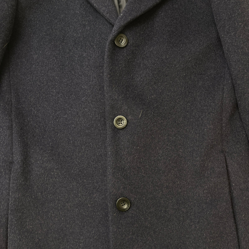 Men's Gable Wool Blend Single Breasted Epsom Overcoat Jacket Navy Size S
