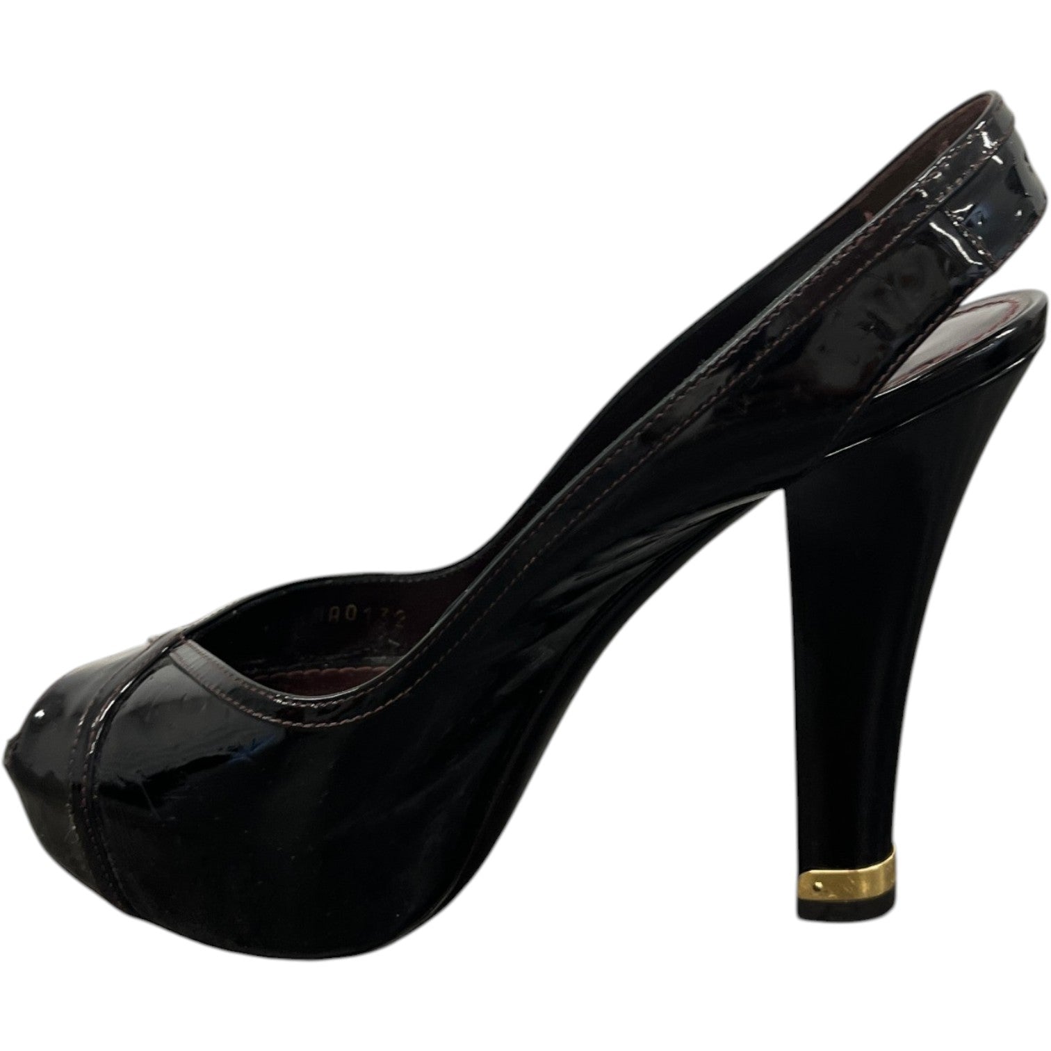Women's Monogram Vernis Open Toe Heels Burgundy Size EU 38 / UK 5 - Photo 3