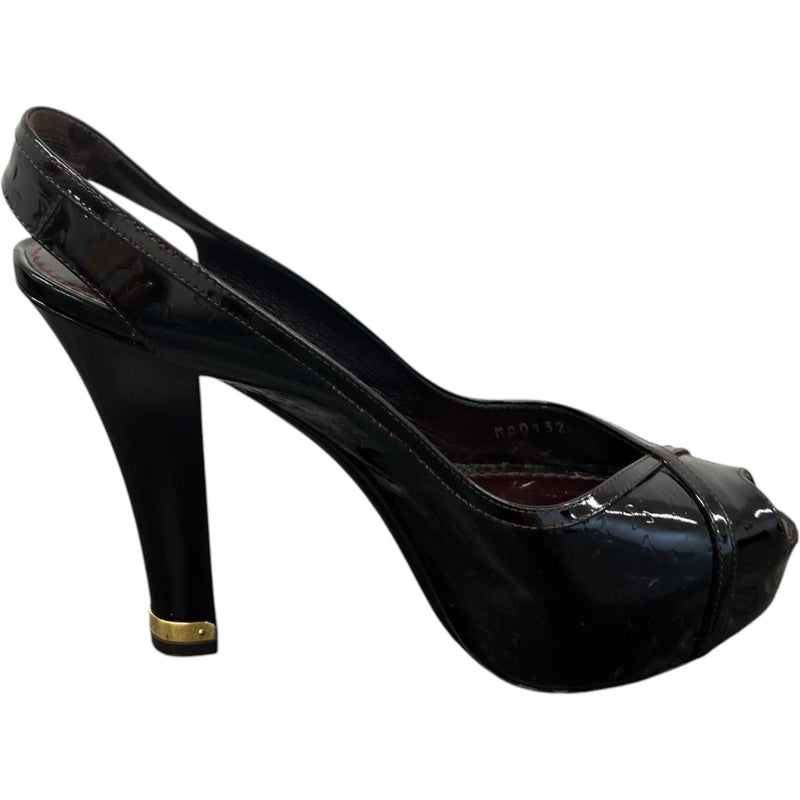 Women's Monogram Vernis Open Toe Heels Burgundy Size EU 38 / UK 5