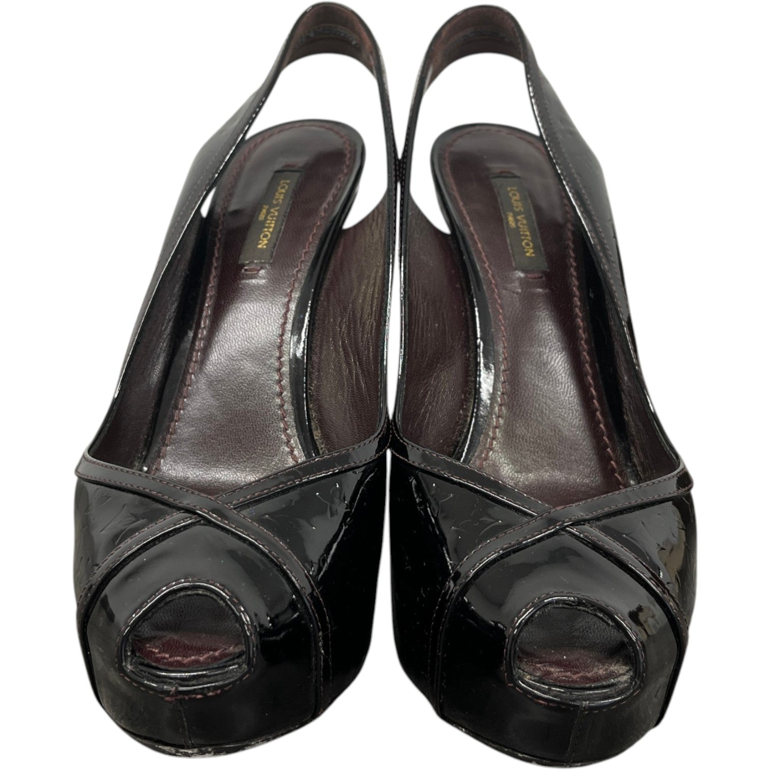 Women's Monogram Vernis Open Toe Heels Burgundy Size EU 38 / UK 5 - Photo 9