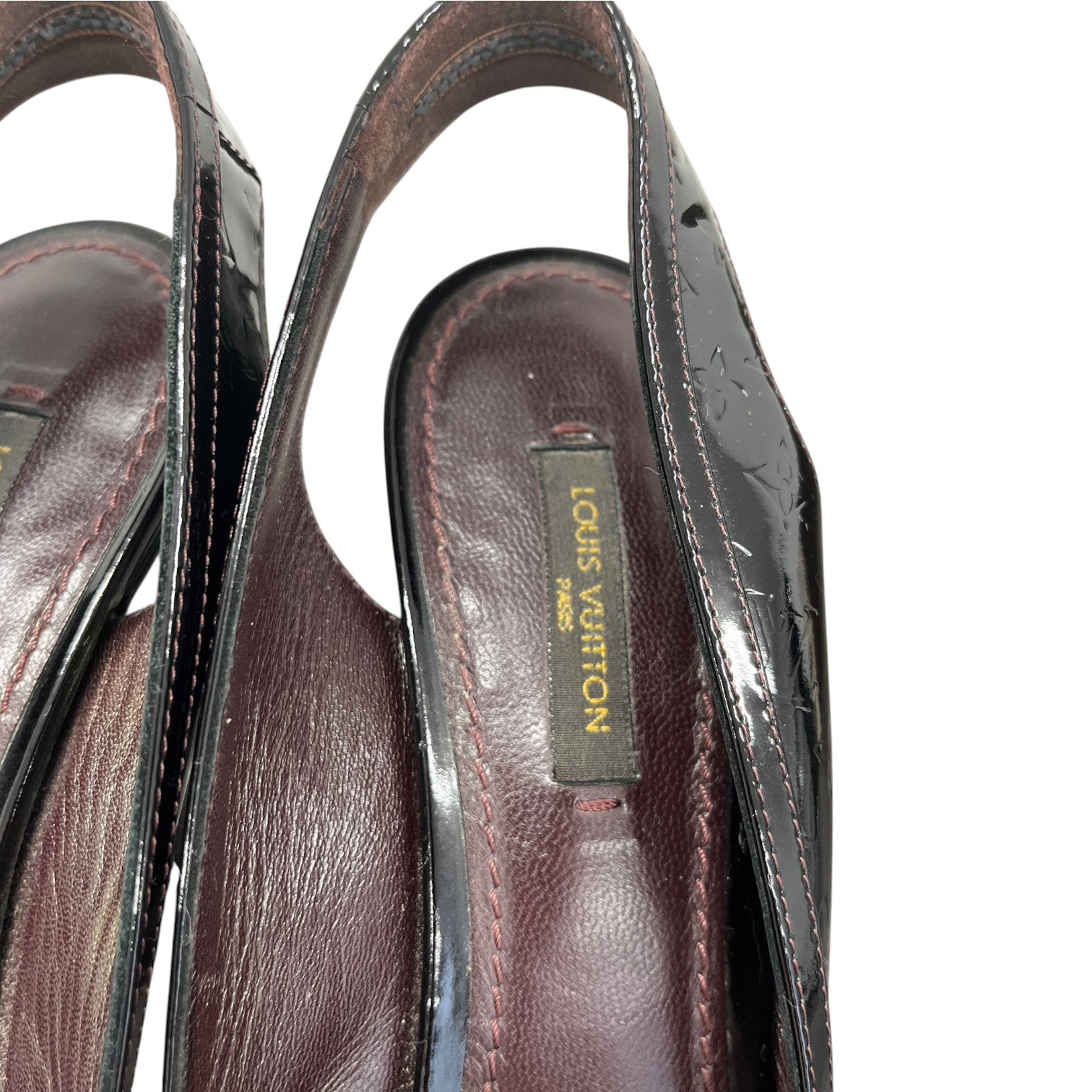 Women's Monogram Vernis Open Toe Heels Burgundy Size EU 38 / UK 5 - Photo 10
