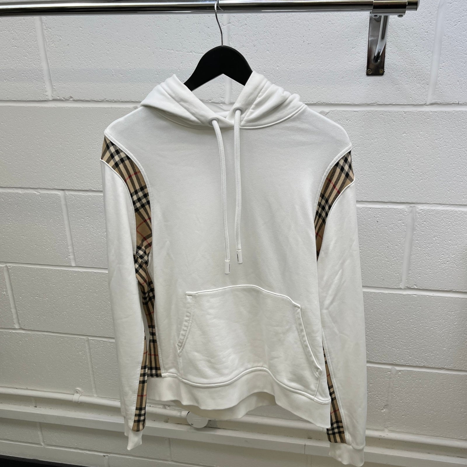 Women's Checkered Panel Hoodie White Size M - Photo 8