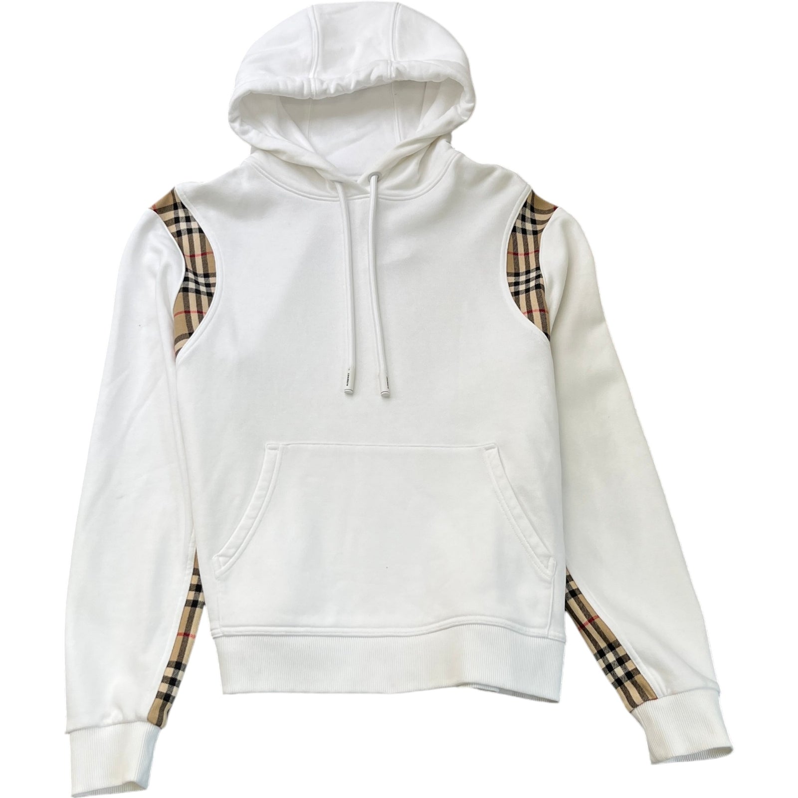 Women's Checkered Panel Hoodie White Size M - Photo 1