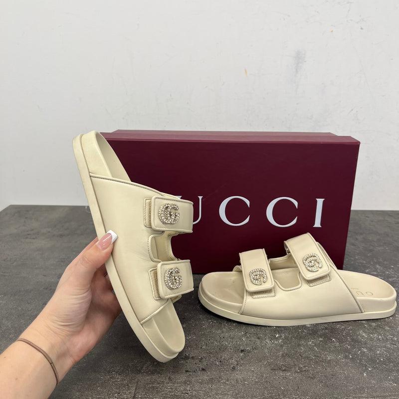 Women's Crystal Double G Sandals White Size UK 5.5 / EU 38.5